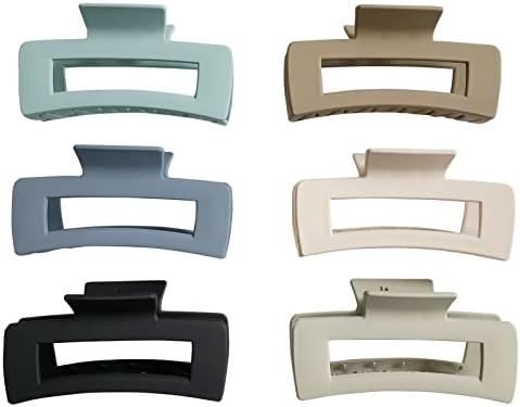 Venhay Rectangle Hair Claw Clips Large 4 Inch Matte No Slip Big Jaw Clip Multi-Colored for Thick Hair Women and Girls, 6 Pack