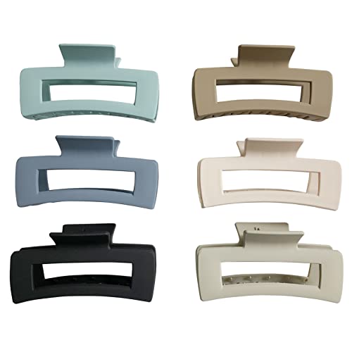 Venhay Rectangle Hair Claw Clips Large 4 Inch Matte No Slip Big Jaw Clip Multi-Colored For Thick Hair Women And Girls, 6 Pack #TOP7