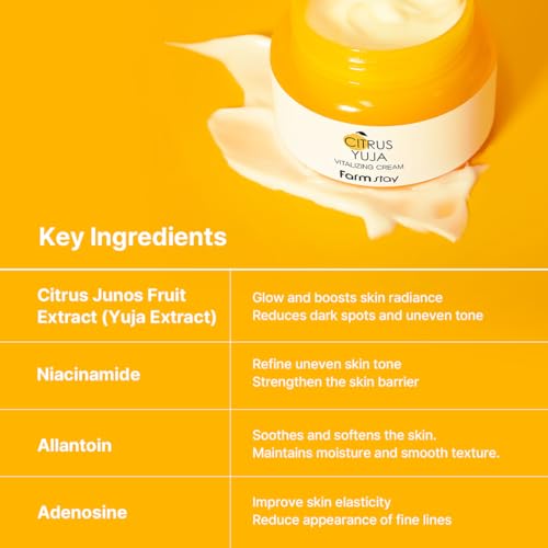FARMSTAY Citrus Yuja Vitalizing Cream – Vitamin C Facial Moisturizer with Niacinamide for Dry & Sensitive Skin, Skin Barrier Repairing & Wrinkle Care, Korean Skincare, for Women & Men 3.52 oz