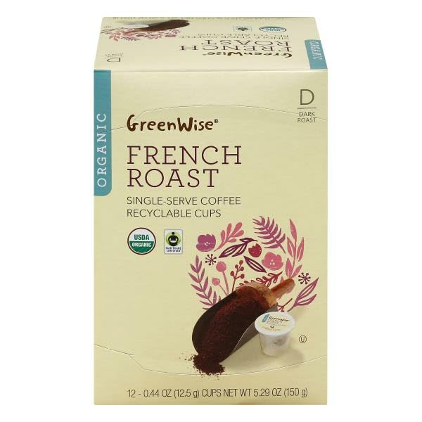 Green-Wise Dark Organic French Roast Single Serve Recyclable Cups, 12 x 0.44 oz, 5.29 oz (140g)