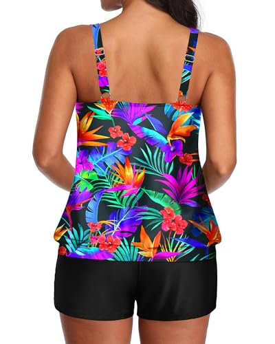 Image of Aqua Eve Two Piece Women's Tankini Swimsuits Blouson Swim Tank Top with Shorts Modest Bathing Suits