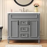 Merax 36” Bathroom Vanity with Sink, Freestanding Single Bathroom Sink Vanity Cabinet Set with 36” Countertop & Integrated Sink, 2 Doors & 2 Drawers (Sink Cabinet Only, Gray)