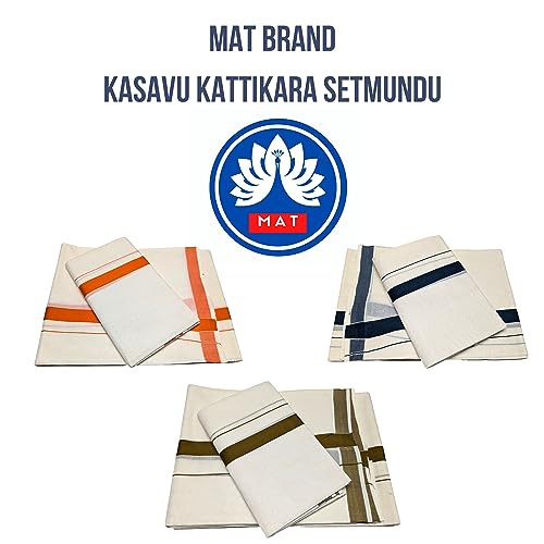 Image of MAT Kuthampully Kerela Onam Kasavu Kattikara Cotton Set Mundu Saree For Women with 1 inch Border and Kuri | 2.50 Meters Shawl