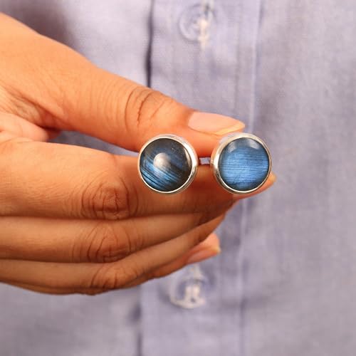 Mancuernillas de plata 925 con labradorita para hombre miniatura 6