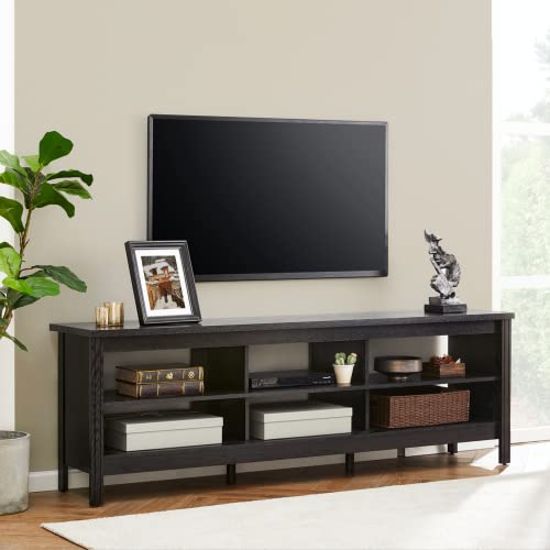 WAMPAT TV Stand for 75 Inch TV, Wood Entertainment Center for 70 Inch TV with 6 Cubby, TV Console Table Television Stands for Living Room Office Bedroom, Black