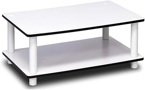 Miniatura 3 de Furinno 11172 Mesa de centro Just de 2 niveles sin herramientas, color blanco con tubo blanco