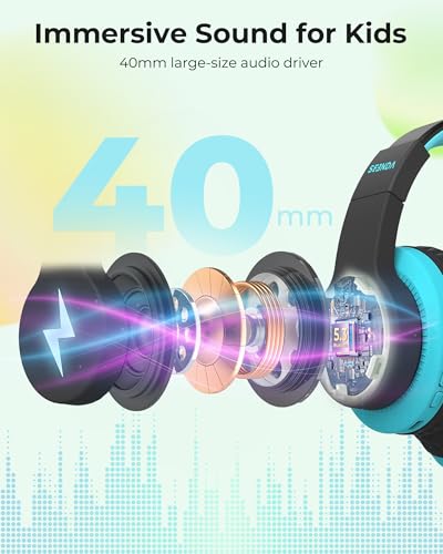 Image of seenda Kids Bluetooth Headphones Boys, Kids Wireless Headphones with 85 /94dB Volume Limited, 45H Playtime, 3 Lighting Modes, Built-in Mic, Over Ear Headset with Aux Cord for iPad /Tablet /Travel /School