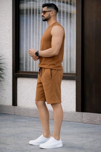 Image of Mack Jonney Men's Cotton Tracksuit | Self Print Stylish Tracksuit with Shorts | Comfortable All-Season Activewear-S246