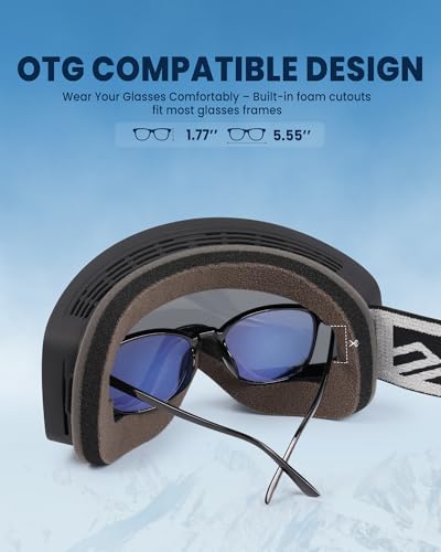 SNOWER Ski Goggles, Interchangeable Lens Anti-Fog Snow Goggles, UV Protection, OTG HD Snowboard Goggles for Men Women Adult