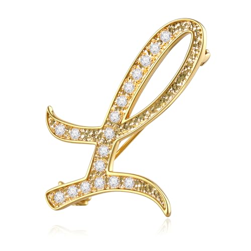 Image of Cicy Bell A-Z Initial 26 Letter Brooch Pins 18k Gold Plated Cubic Zirconia Breastpin Name Personalized Gifts for Women Men