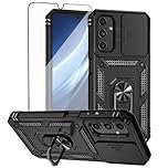 Teayoha for Samsung Galaxy A25 Phone Case, with Screen Protectors and Camera Cover, Military Grade Shockproof Cover with Magnetic Rotatable Ring Kickstand Protective Case for Samsung A25 5G,Black