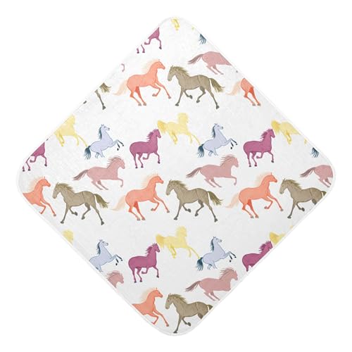 Kigai Baby Hooded Towel Absorbent Baby Bath Shower Towel with Hood for Newborn Boys Girls Babies Infant Toddler (Horses 35 x 35 in)