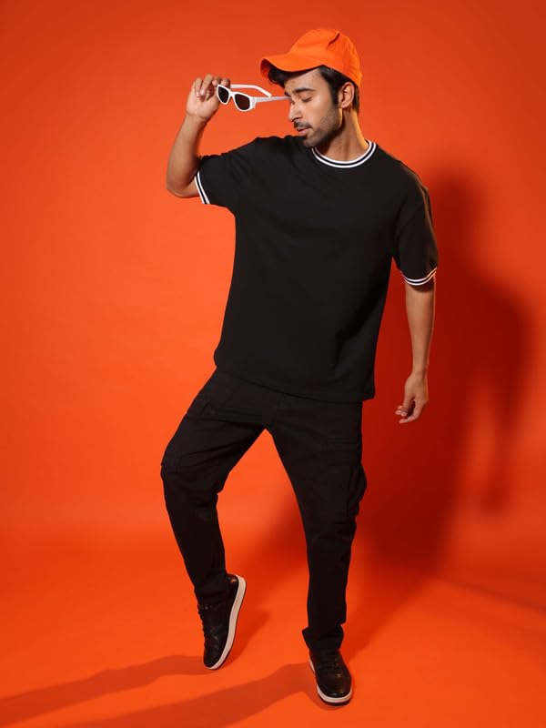 Image of SUBTRACT Round Neck Oversized T Shirt for Men | 100% Organic Cotton Oversized Tshirt | Contrast Rib Details & Comfort Fit