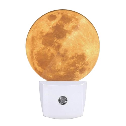 Image of Moon Lamp Yellow Full Moon LED Dusk to Dawn Night Light Auto Sensor for Bedroom Bathroom Hallway Living Room