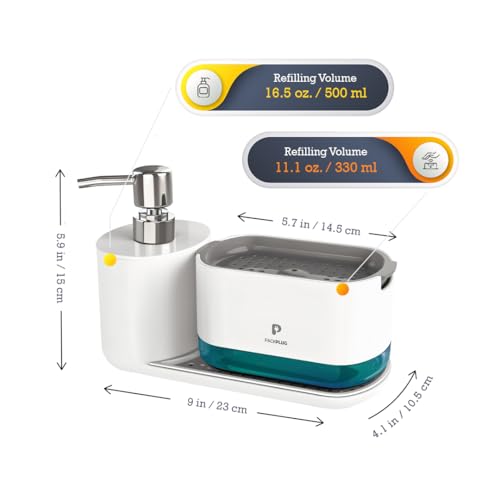 Automatic Dishwasher Soap Dispenser Set, Satisfying Squeeze Double Soap Pump, Premium Sponge Tray, Kitchen Sink Organizer, Instant Refill Soap Holder, 2 Minutes cleanup, Hand Pressed, Modern (White) by PackPlug - Used condition - Image 4