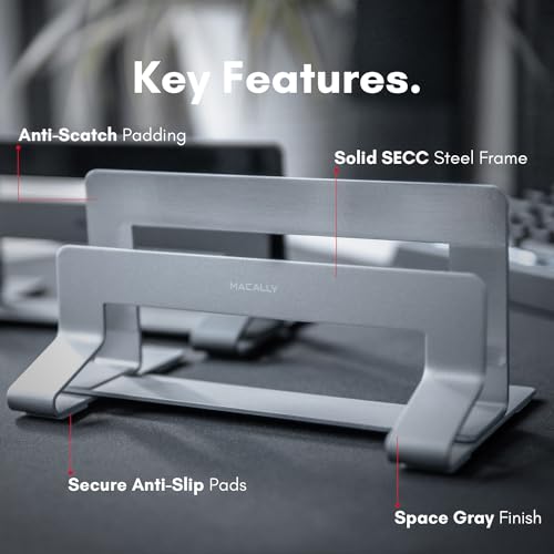 Macally Vertical Laptop Stand for Desk | MacBook Stand (Pro/Air) Save Space and Improve Airflow with Closed Adjustable Dock