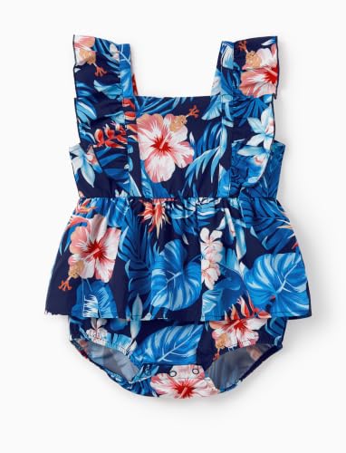 Image of PATPAT Family Hawaiian Matching Outfits - Mommy and Me Vacation Outfits | Halter Sundresses and Button Down Shirts,Caribbean Vacation Summer Tropical Outfits,Hawaiian Boho Tropical Floral Printed