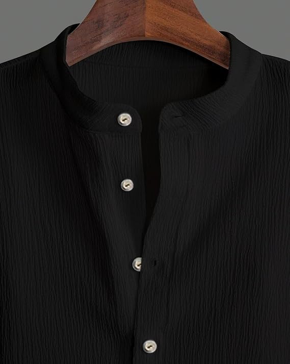 Image of LATEST CHIKAN Men's Casual Mandarian Collar T Shirts Short Sleeve Bubble Textured Short Kurta Fashion Beach Summer Kurta