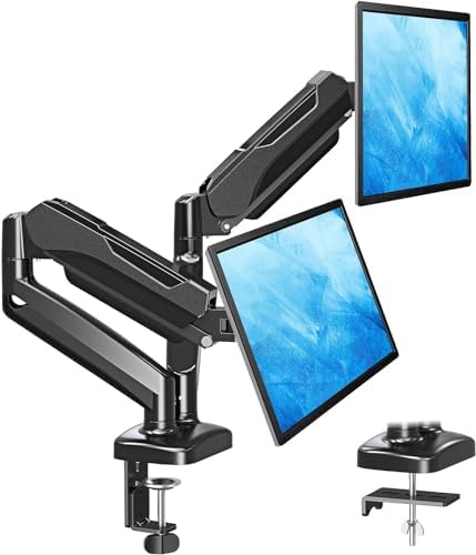 MOUNTUP Dual Monitor Stand for Desk, Gas Spring Monitor Arms for 32 27 24 22 Inches, Height Adjustable Double Monitors Mount, VESA Mount with C-Clamp & Grommet Base, Holds 4.4-17.6lbs