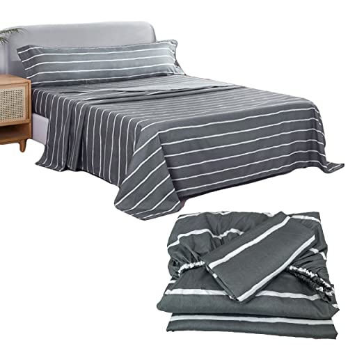 Meishida Bettwäsche-Set für Betten 150 cm aus 50 % Baumwolle, 50 % Polyester, 3-teilig, Bettlaken + Spannbetttuch + Kissenbezug (Bett 150 cm, Streifen) Cover