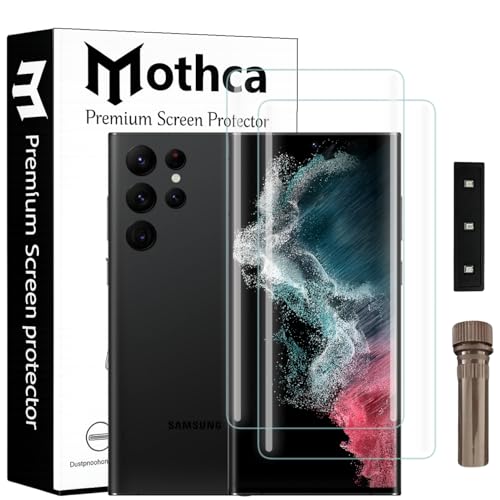 Image of Mothca Curved UV Tempered Glass Screen Protector for Samsung Galaxy S22 Ultra | Transparent | Pack of 2 | Borderless Full Screen Coverage with UV Installation Kit
