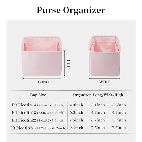 Purse Organizer Insert for Picotin 18/22, Satin Bag Organizer for Picotin Bags, Lightweight Purse Essentials for Women Luxury Handbags, Soft Touch Inner Liner with Multiple Pockets (Pink, PC22) — view 6