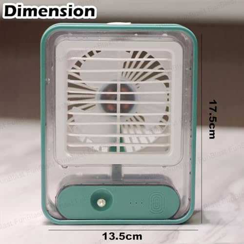 Image of FunBlast Portable Mist Spray Fan - USB Rechargeable Mini Desk Fan with 3 Speed Settings, Water Spray & LED Night Light, Compact Cooling Table Fan for Travel, Office & Home Use (Green)