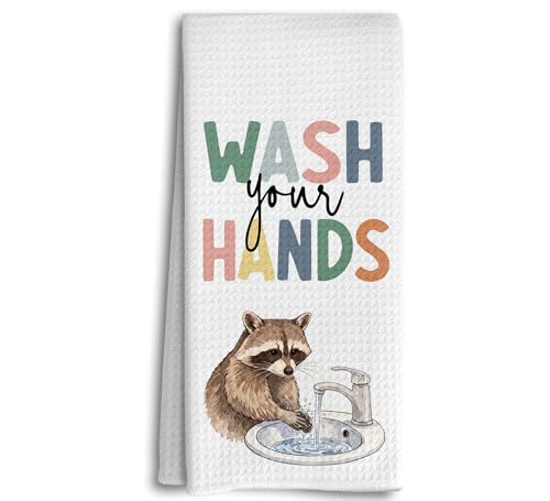 Dwept Funny Raccoon Kids Hand Towels 16x24 Inches, Funny Raccoon Gifts for Women Men, Boho Trash Panda Wash Your Hands Decorative Hand Towels for Kids Toddler Boys Girls Bathroom Decor