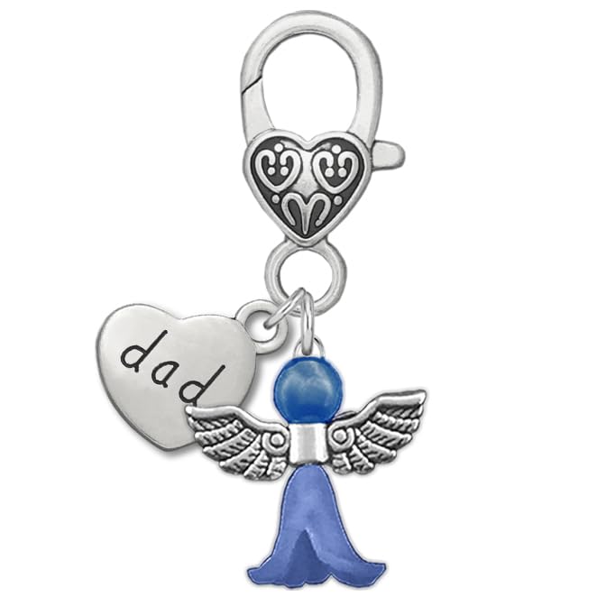 Dad Something Blue Angel Charm for Bride on Wedding Day Clip on Bouquet with Blue Guardian Angel and Dad Heart Memorial Remembrance Charm
