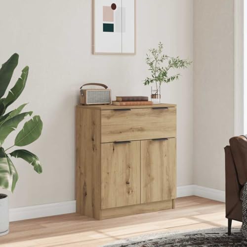 WRJENFSC Aparador de 60 x 30 x 70 cm, roble artesanal con 2 cajones y compartimentos - Mueble bajo moderno para salón, pasillo y cocina