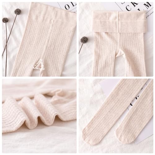 Cable Knit High Elastic Waist Twisted Striped Cotton Thick Tights - Warm Autumn Winter Tights for Women, Oatmeal White4