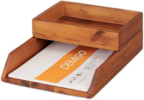 Demigo Desk Organizer Letter Tray Set of 2, Acacia Wood Tabletop ...