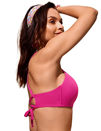 CRZ YOGA Women's Bikini Top Lace Up V Neck Swimsuits Crisscross Bathing Suit Swim Sports Bra Padded Hibiscus Purple Medium - Image 5
