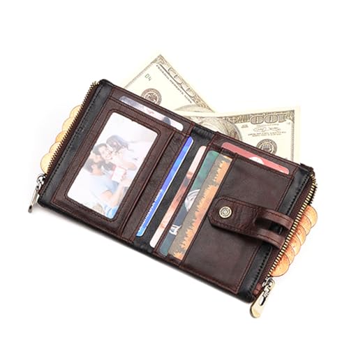 Mens Wallet with Chain RFID Blocking Genuine Leather Bifold Biker Wallet for Men Double Zipper Coin Pocket Purse with Double Anti-Theft Chain-coffee2