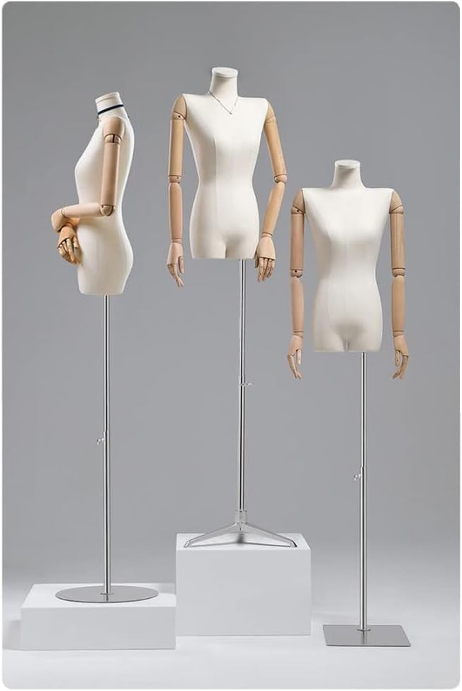 Adjustable Black Linen Mannequin Torso - 47.2-82.6in Portable Dress Form with Detachable Head for Fashion, Clothing, Dress, Jewelry Display - Size S/Small