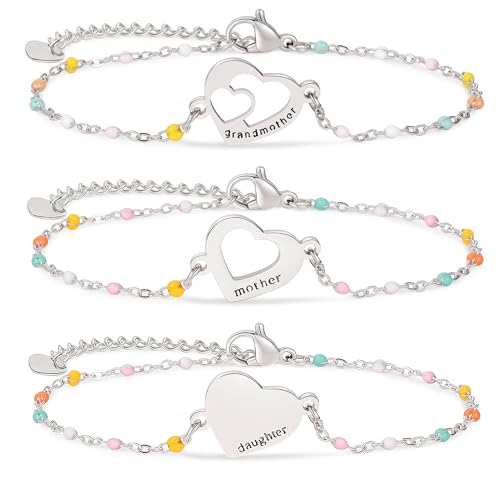 Image of DS Mother Daughter Bracelets Set,18K Gold Plated Stainless Steel Heart Jewelry for Women Girls,Mothers Day Gifts for Mom /Daughter,Adjustable Matching Bracelets for Mommy and Me gift box packaging
