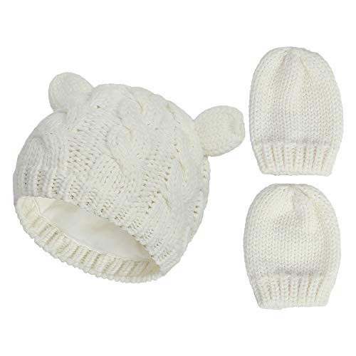 Fynnsure Baby Hat Glove Set Soft Newborn Mittens Baby Girl Boys Knitted Toddler Cap Infant Winter Beanie Mitten Sets White S #TOP1