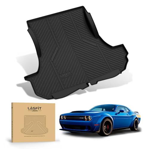 Image of LASFIT Cargo Mat for Dodge Challenger 2011-2023 | All Weather TPE Custom Fit Cargo Trunk Mat Liner Accessories, Black