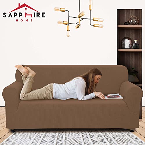 Sapphire Home 3-Piece Couch Cover Set, Sofa, Loveseat, and Arm Chair Slipcovers, Form fit Stretch, Wrinkle Free, Furniture Protector, Sofa Covers for Living Room, Polyester Spandex (Brown)
