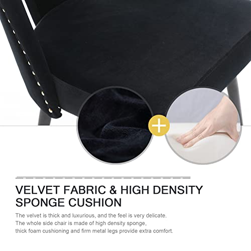 Nrizc Velvet Modern Dining Chairs Set Of 6, Upholstered Dining Side Chairs With Metal Legs, Nailhead Trim, Modern Dining Chairs For Kitchen, Bedroom, Dining Room (Black) #TOP2