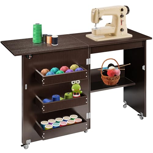 VIVOHOME Folding Sewing Craft Table, Rolling...