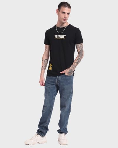 Image of Bewakoof Men's Eternity Graphic Printed 100% Cotton T-Shirt - Regular Fit, Round Neck, Half Sleeves