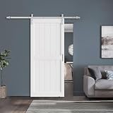 24 x 84 in Manufactured Solid Wood Paneled Sliding Barn Door with Brushed Nickel Hardware Kit
