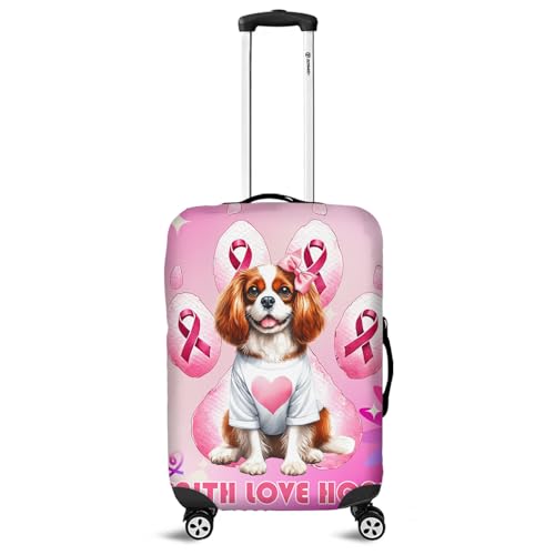 Faith Love Hope Cavalier King Charles Spaniel Breast Cancer Awareness Survivor Travel Luggage Cover Dog Lover Gifts Suitcase Dust Protective Decor - 02017