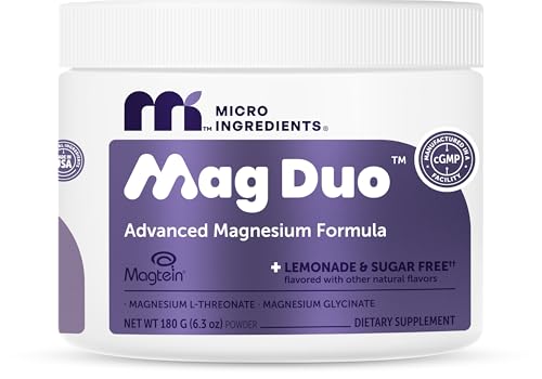 Micro Ingredients Mag Duo Magtein Magnesium L-Threonate & Magnesium Glycinate Powder Restful Sleep Calm & Focus Support* 2-in-1 Advanced Magnesium Formula Sugar-Free Lemonade Flavor