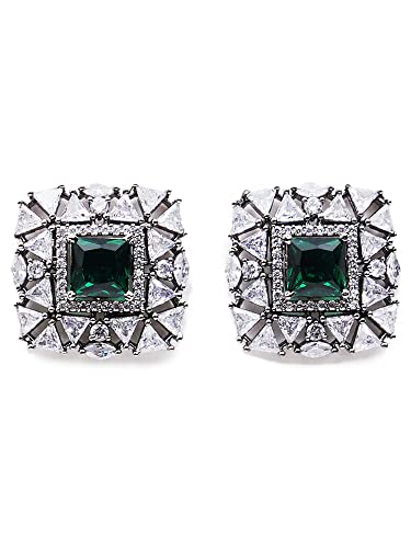 Image of Karatcart Women Green American Diamond Stud Earrings