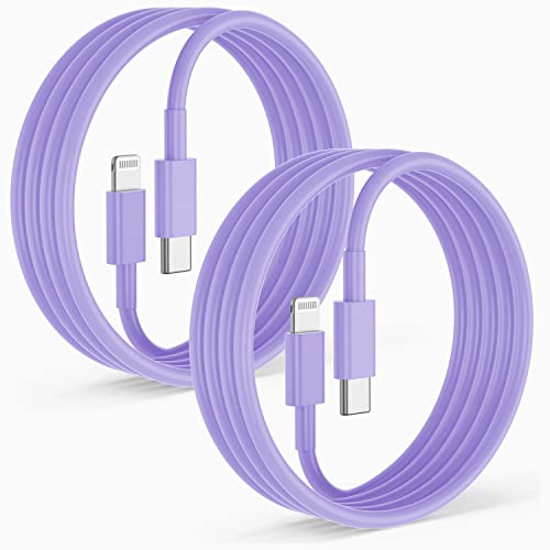 Image of 2 Pack Fast Charger Cable, 6ft USB-C to Lightning Cable, MFi Certified, Purple, for iPhone14 /13 /12 /11 Pro Max /Mini /XR /XS, etc.