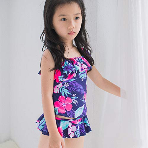 Hzybaby Baby Girls Two Piece Floral Print Swimsuits Toddler One Shoulder Ruffle Tankini Bathing Suit, Size 1, 4-5T/ Height 105-110Cm #TOP6