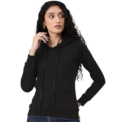 Image of Clotth Theory Women's Cotton Fleece Hooded Neck Sweatshirt | Hoodie Jacket with Kangaroo Pocket