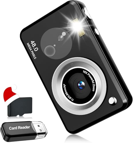 Appareil Photo Numérique FHD 1080p, Carte De 32 Go, Zoom 16x, Appareil Photo Compact avec Batterie De 1300 mAh, Écran De 2,4 Pouces,Appareils Photos Enfants Cadeau De Noël pour Enfants.